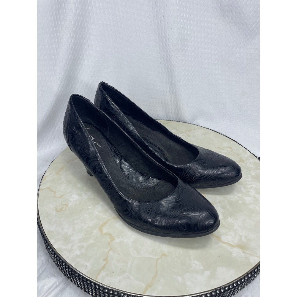 Born BOC Floral Embossed Heels Pumps Women 8 Black Ofiice Comfort Academia Shoes